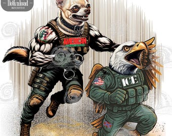 American Chicano Chihuahua vs ICE Eagle Illustration (Digital Download)