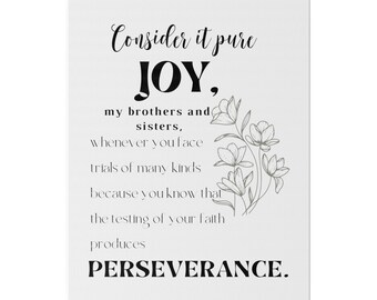 James 1:2-3 Bible Verse Matte Canvas Wall Art Matte Canvas,  Minimalist Modern Christian Wall Art Stretched, 11x14 inches 0.75", Free Ship