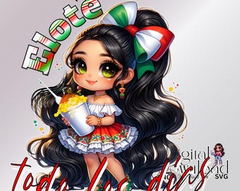 Latina Elote Queen SVG, Chibi Mexican Girl PNG (Digital Download)