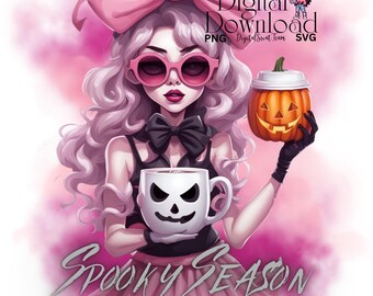 Pink Halloween Ghost Girl PNG SVG, Spooky Season Art (Digital Download)