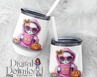 Różowa sztuka szkieletu na Halloween, upiorny projekt (do pobrania w wersji cyfrowej)