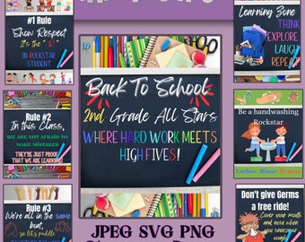 Classroom Rules Poster Set, Grade 2 Decor (Digital Download)