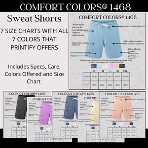 Printify Fullfill engine Comfort Colors® 1468  Sweat Shorts Size Chart Inches 6 charts 6 colors design 2000px  POD Printify Early Access