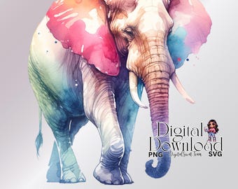 Watercolor Elephant Clipart Wall Art PNG and SVG files