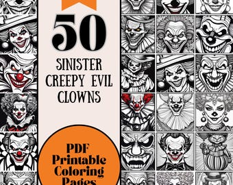 Creepy Clown Coloring Pages: Sinister Horror Art - 50 Page PDF (Digital Download)