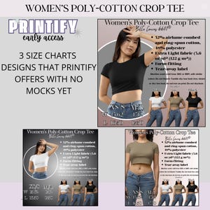 Printify Early Access Bella Canvas 6681 Tee Size Chart Inches 3 charts 3 color vibe design 2000px POD  Etsy Seller Tools Product Info Sheet