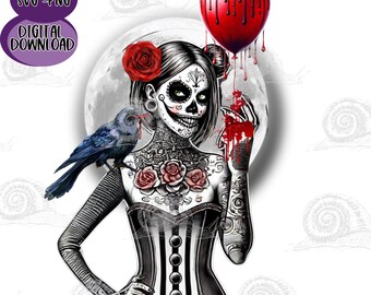 Creepy Vixen Doll Watercolor Clipart: Goth Valentine SVG PNG (Digital Download)