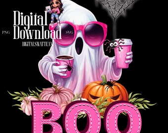 Roze Halloween digitale download PNG SVG Cute Halloween Boo seizoen kunst Kid Halloween Halloween tshirt print on demand schattige ghost boo heks