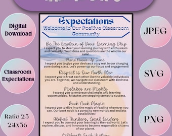 Classroom Expectations Poster, Printable Classroom Rules (Digital Download)