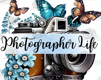Digital download PNG, Profession, Photographer Life, Camera Butterflies PNG, Photography Lover PNG