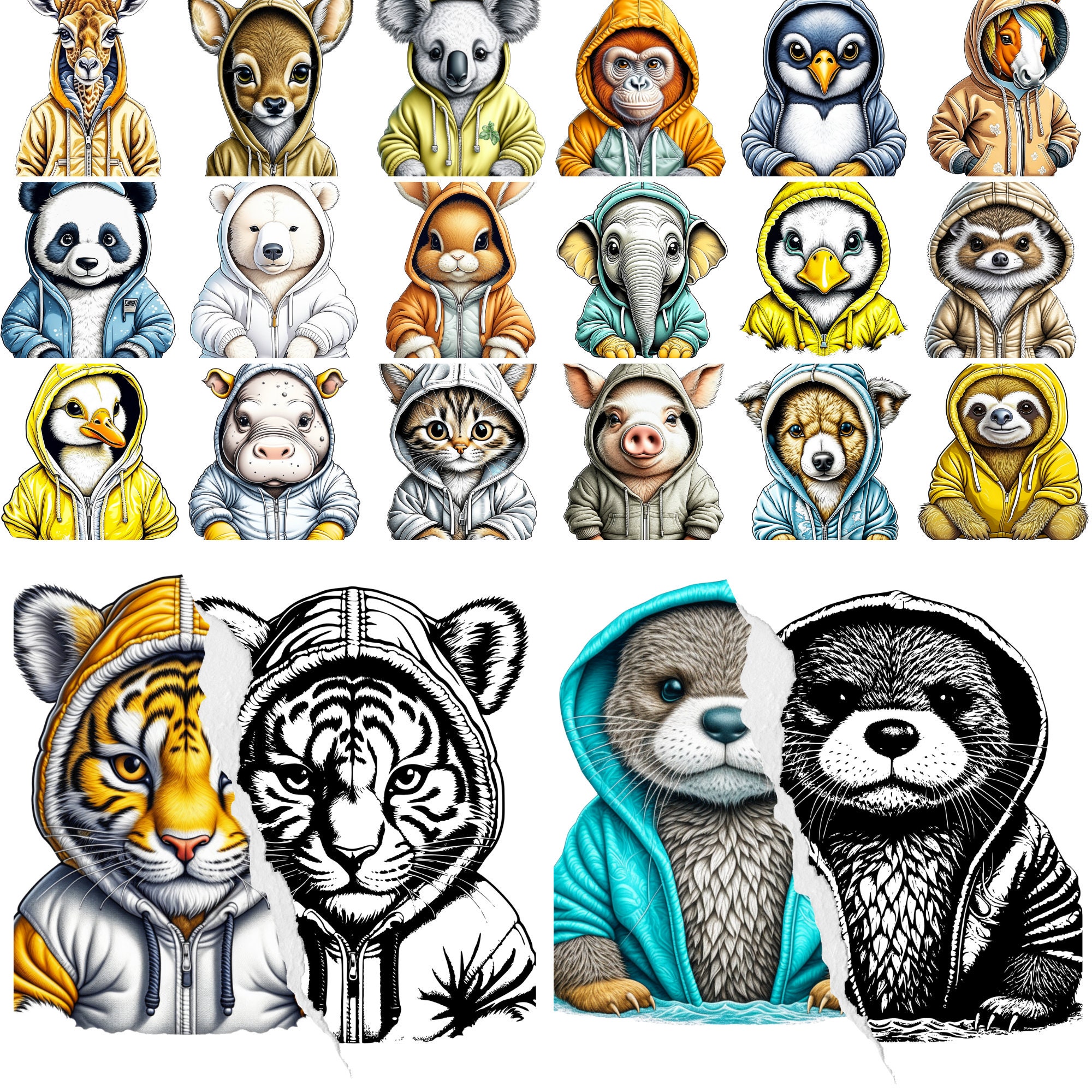 Baby Animals in Hoodies Coloring Pages, 20 Printable at Home Sheets ...