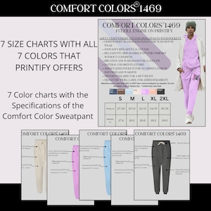 Printify Fullfill engine Comfort Colors® 1469  Sweatpants Size Chart Inches 7 charts 7 colors design 2000px  POD Printify Early Access