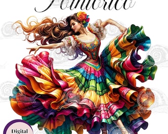 Flamenco Dancer SVG PNG, Mexican Folklorico Latina Art (Digital Download)