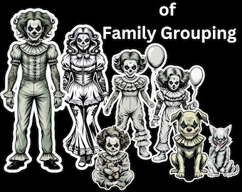 Scary Clown Family Sticker Bundle, Creepy Goth Decor (PNG SVG Digital Download)