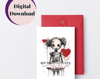 Creepy Voodoo Doll Valentine's Day Card (PNG Digital Download)
