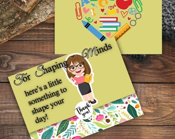 Porta tarjetas de regalo imprimible para profesores, tarjeta plegable DIY (descarga digital)