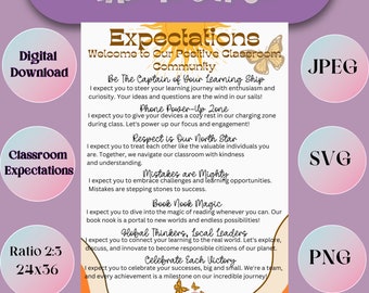 Classroom Expectations Poster, Rules Sign (Digital Download)