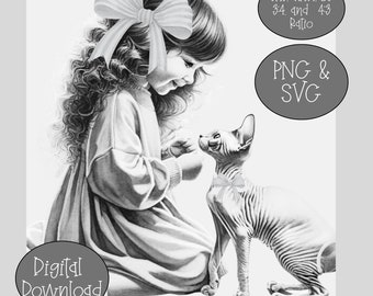 Wall Art Printables, Cat wall decor, Sphynx cat Unique wall art, Cat decor, Black and White SVG, PNG Digital Downloads, Unique Gifts art