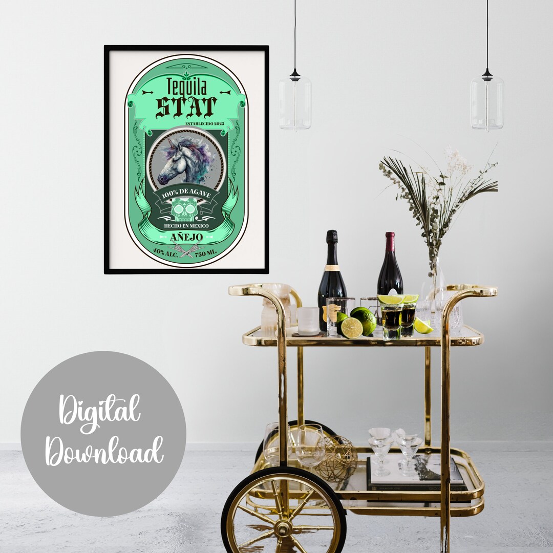 Bar Cart Printable Wall Art SVG PNG JPEG 34 Ratio Tequila Stat Green