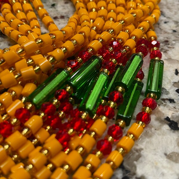 Tangerine orange red and green waist beads