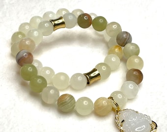 Two piece Russian jade Buddha bracelet set