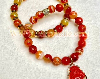 Orange agate Buddha bracelet set.