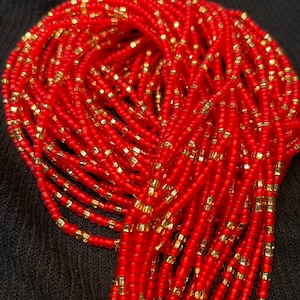 Matte Red and gold waist beads