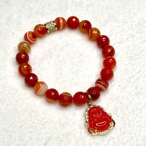Orange agate Buddha bracelet set.