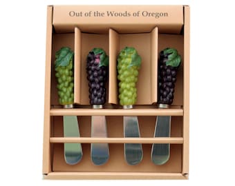 Cheese & Wine Spreader Knives: Hand-Painted Poly Resin Handles, Set of 4