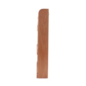 May include: A light brown wooden box with a rounded top and several small, rectangular openings. The box is made of wood and has a smooth finish. The box is designed to hold small items.