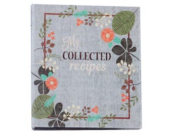 Recipe Card Cookbook - Vintage Flowers Fabric Cover DIY storing and saving favorite recipes