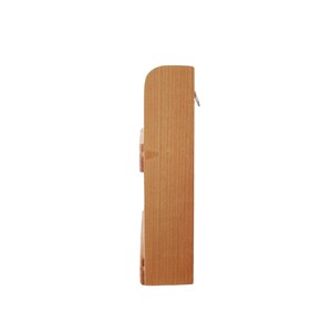 May include: A wooden wall-mounted shelf with two shelves. The shelf is made of natural wood and has a light brown color.