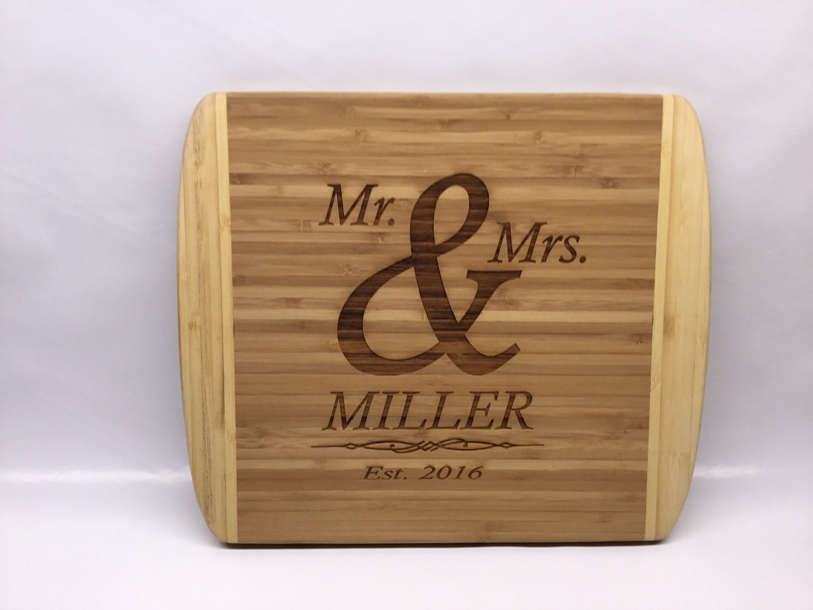 Custom Laser Engraved Bamboo Cutting Board With Family Name 13 1/2 X 11
