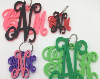 Monogram Keychain, Zipper Pull, Car Mirror hanger, Diaper Bag Charm, Backpack tag, 3D Printed & Personalized with initials