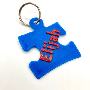 Puzzle Piece Name Keychain, Zipper Pull, Key Ring, Austism, 3D Printed & Personalized