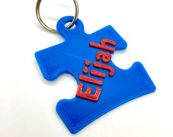 Puzzle Piece Name Keychain, Zipper Pull, Key Ring, Austism, 3D Printed & Personalized