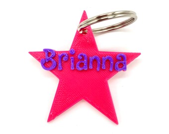 Star Personalized 3D printed keychain, charm, zipper pull, key ring, backpack tag, bookbag tag, luggage tag customized with name