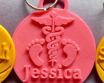 NICU Baby Nurse Neonatal Name Keychain, Backpack bag zipper pull charm, 3D Printed & Personalized