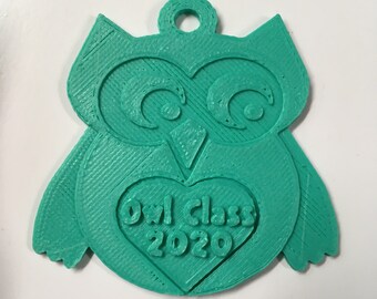 3D Printed Owl Personalized Keychain/zipper pull