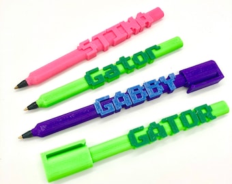 Personalized Pens, 3D Printed Pen Holder with name (Reusable with BIC pen ink tubes) Stocking stuffer gift for students, teachers, co-worker