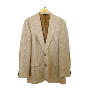 VTG Pendleton Mens Wool 2 Button Blazer Elbow Patches Sz 42L Long Tan