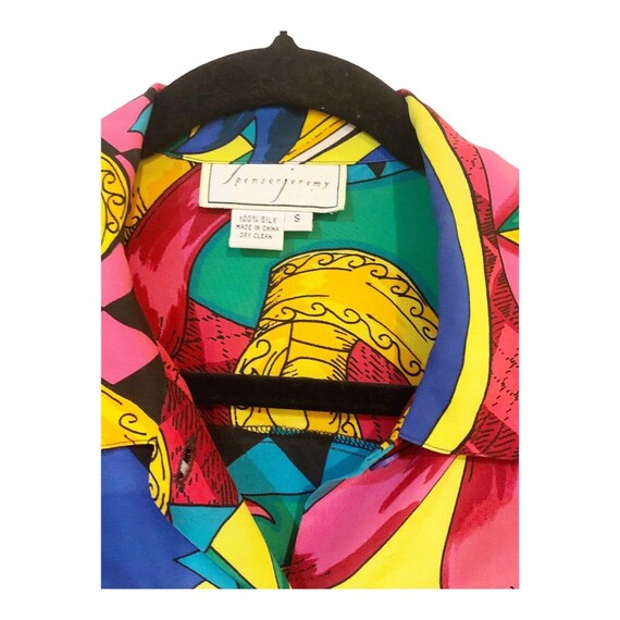 Spencer Jeremy Bright Colors Button Down Silk Sho… - image 3