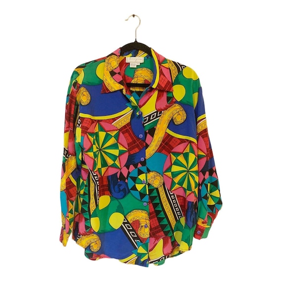 Spencer Jeremy Bright Colors Button Down Silk Sho… - image 1