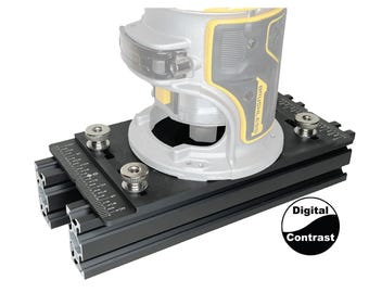Edge routing attachment. Lets you rotate your trim router to cut down into a board's edge.