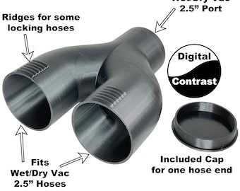 2.5" Wet/Dry Vac Port to (2) 2.5" Wet/Dry Vac Hoses, Y-adapter, 3D printed
