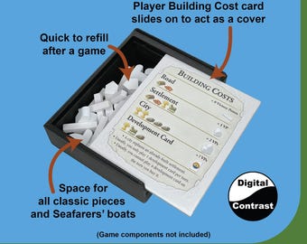 Player piece storage box for Settlers of Catan and Seafarers