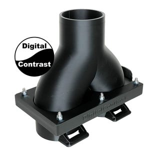 May include: Black plastic component with a Y-shaped design, mounted on a rectangular base. The base has mounting brackets and is secured with bolts. The text "Digital Contrast" is visible on the base and in a circular logo.