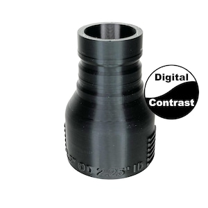 May include: A black plastic plumbing fitting with a flared base and a cylindrical top. The text "2.25" ID" is visible on the base. A circular logo with the words "Digital Contrast" is on the right.