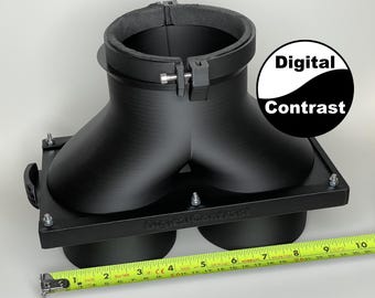 Y-adapter with blast gate, fits 4" OD port to (2) 4" ID flex hoses, 3D printed