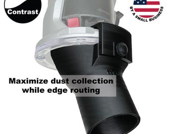 Edge routing dust hose adapter, fits Bosch GKF125 PR101 fixed base trim router, 3D printed